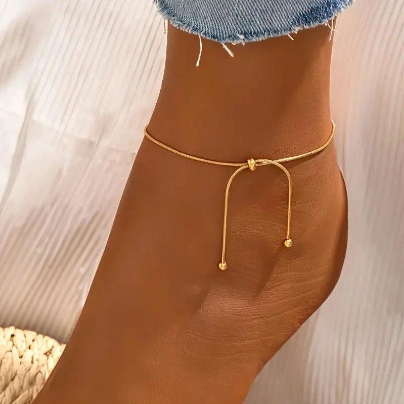 Adjustable Ball Bead Ankle Bracelet For Women by GJG Denim