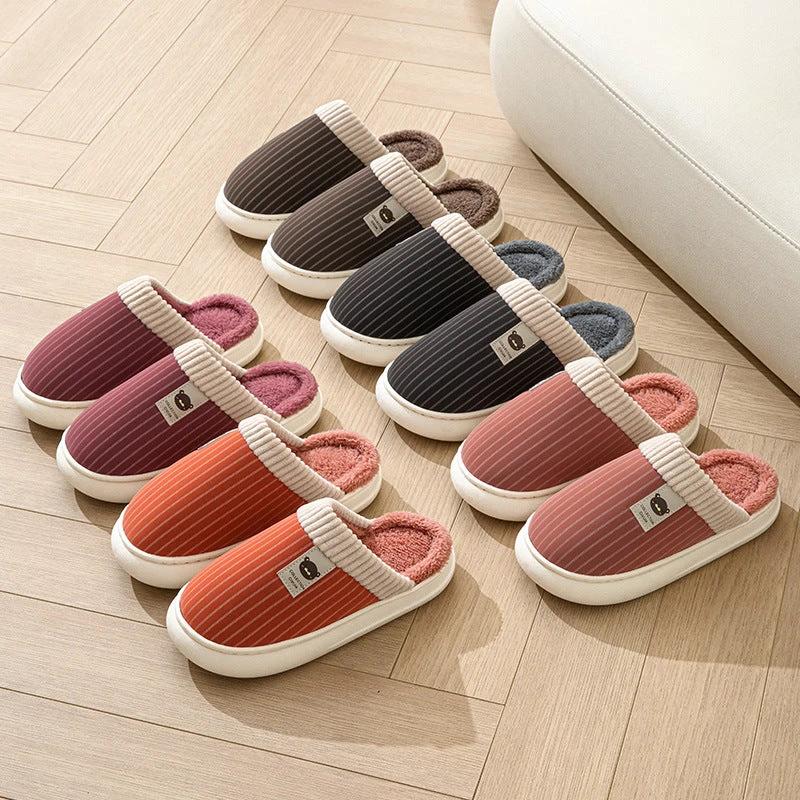 Men's Solid Striped Plush Fleece Slippers by GJG Denim
