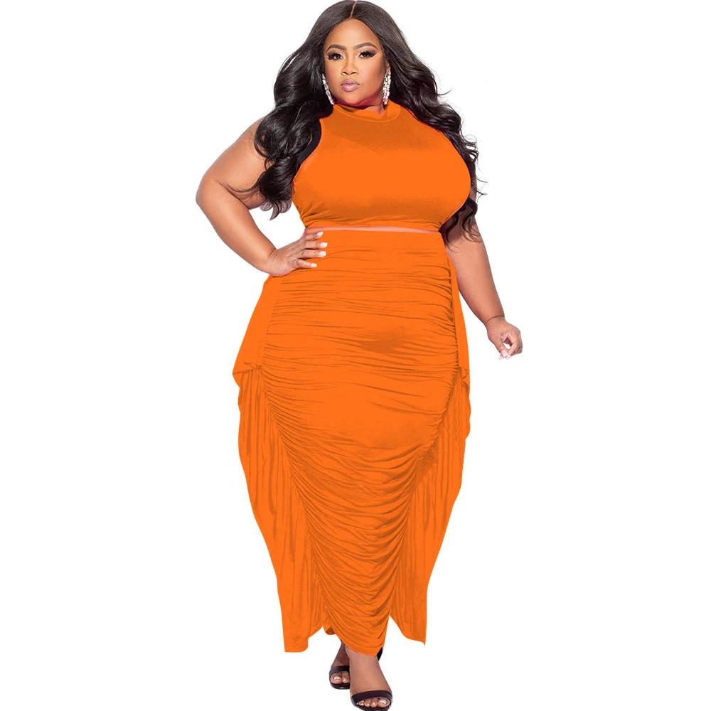 Women's Sexy Bodycon Tassel Sleeveless Plus-Size Two-Piece Set by GJG Denim