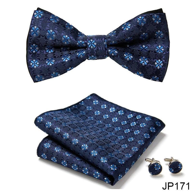 Men's Formal Bow Tie Handkerchief and Cuff links Set by GJG Denim