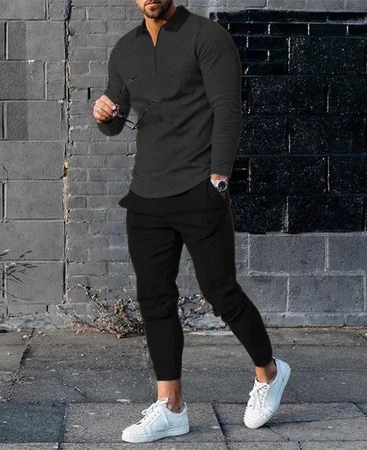 Men's Long-sleeve Zip-up Two-piece Set by GJG Denim