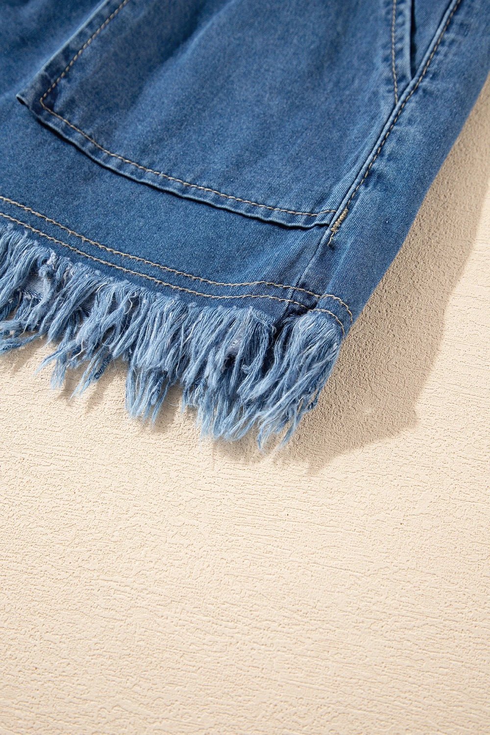 Raw Hem Drawstring High Waist Denim Shorts with Pockets by Lady Ros
