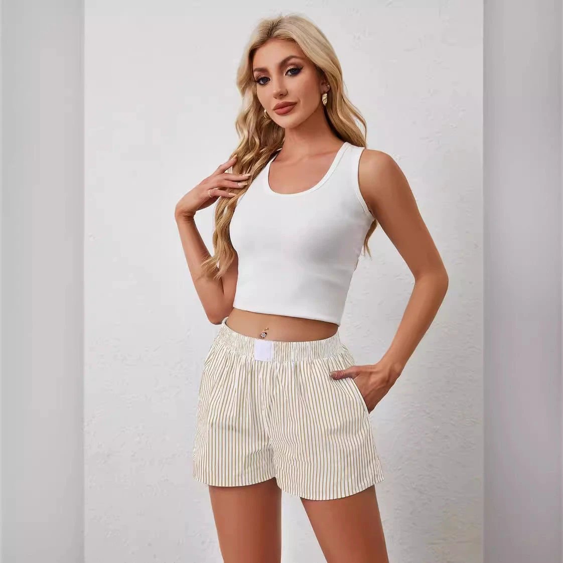 Fashion Individual Casual Striped Shorts For Women by GJG Denim