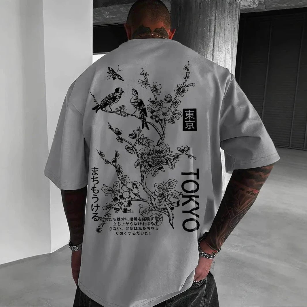Retro Loose-fit Short-sleeve Printed T-shirt For Men by GJG Denim