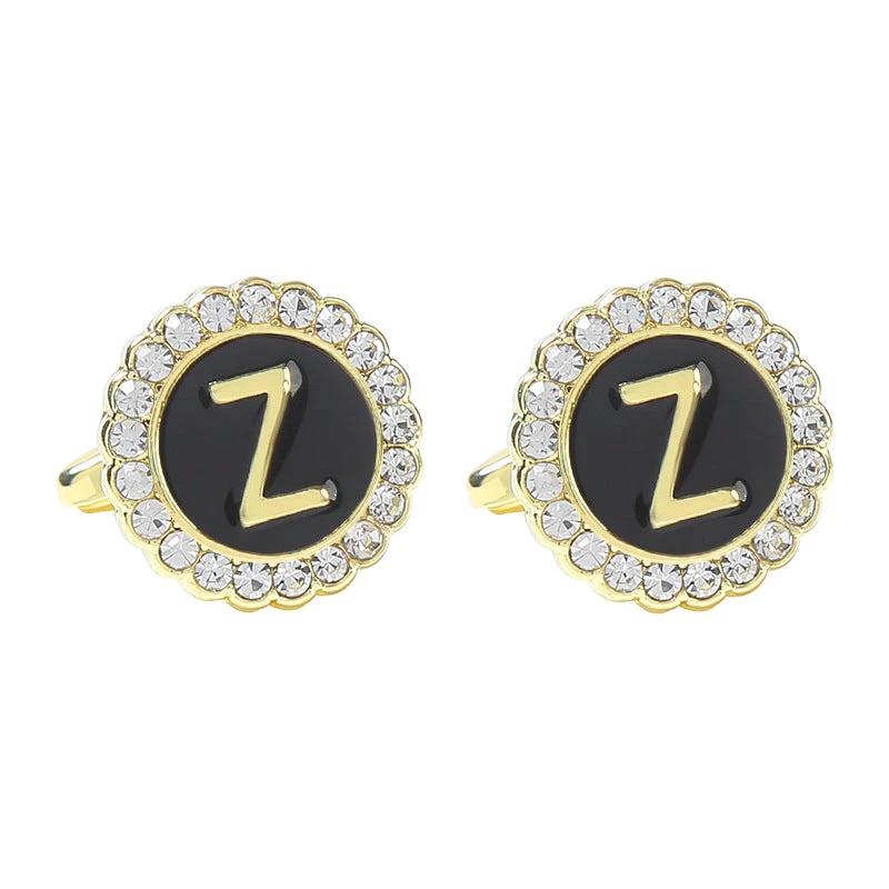 Round Diamond-like Cufflinks for Men 26 Letters by GJG Denim