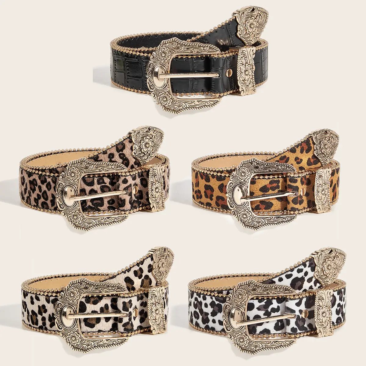 Womens Vintage American-Style Leopard-Print Belt by GJG Denim