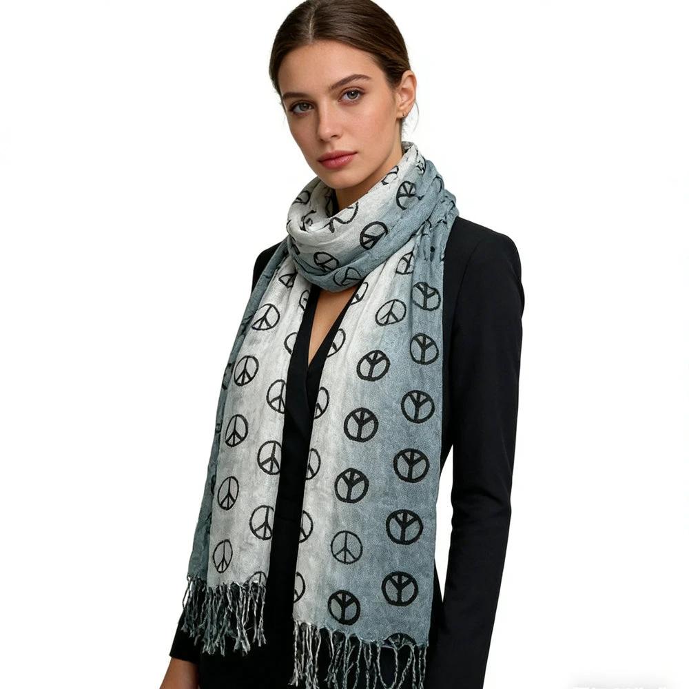 Grey Printed Viscose Scarf - Subtle Pattern Scarf 63inchx22inch by GJG Denim