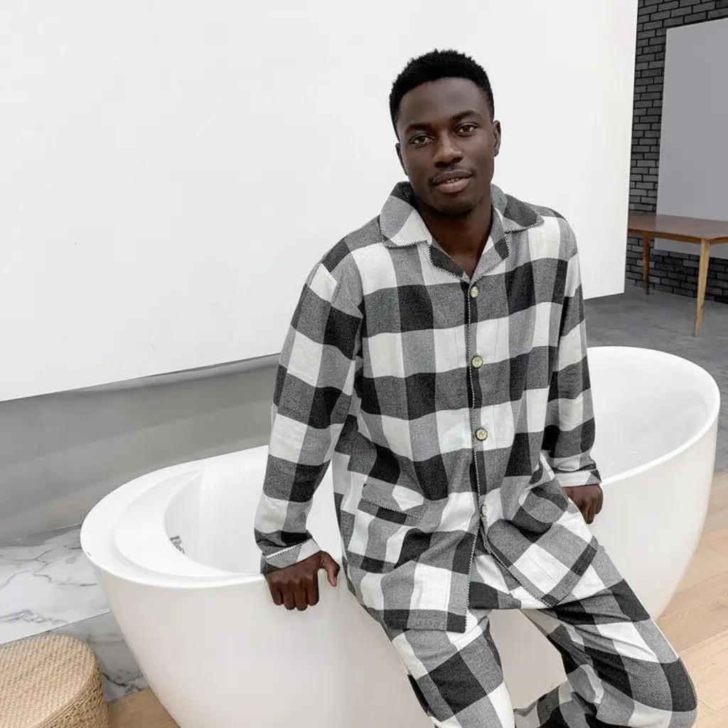 Men's Warm Cloth Flannel Pajama Set by GJG Denim