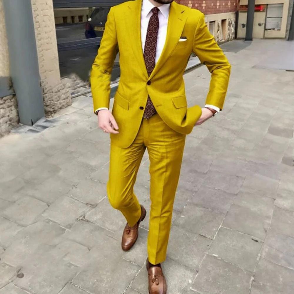Men's Slim Fit Business Dress Two Button Suit by GJG Denim