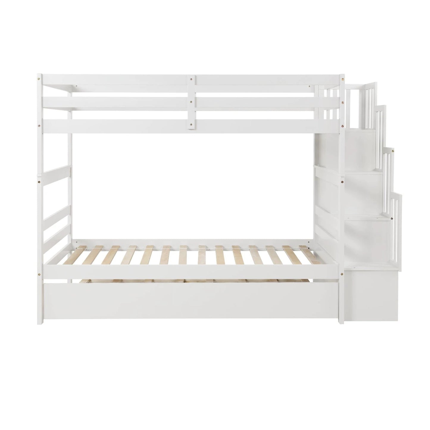 Twin Bunk Beds With Trundle & Stairway Storage In White by GJG Denim