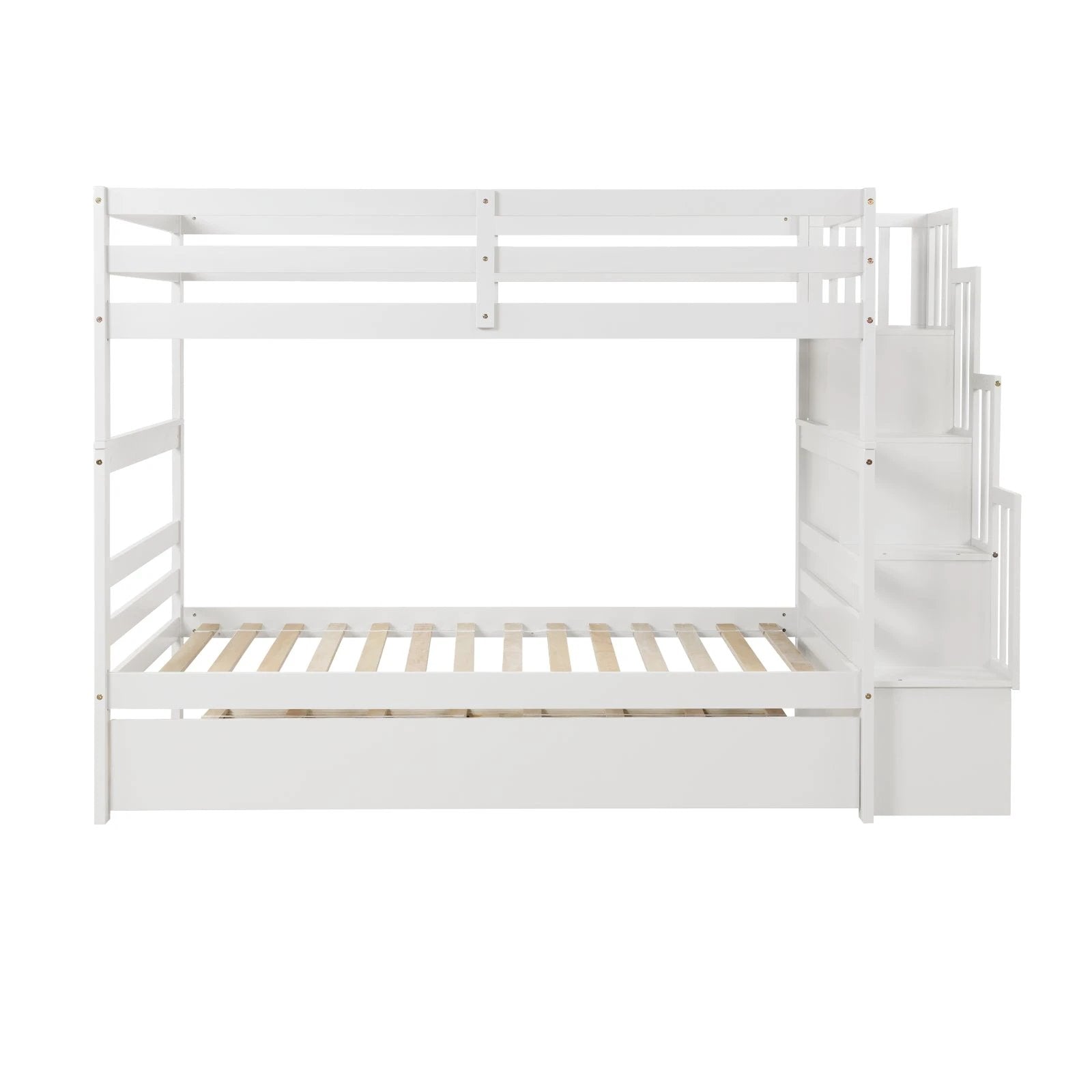 Twin Bunk Beds With Trundle & Stairway Storage In White by GJG Denim