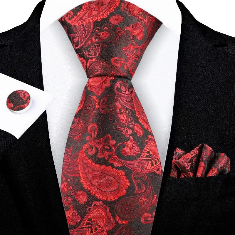 Jacquard-embroidered Cashew Flower Tie For Men by GJG Denim