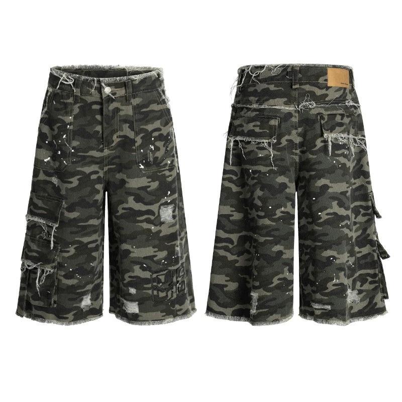 Camouflage Casual Wide Leg Shorts For Men by GJG Denim