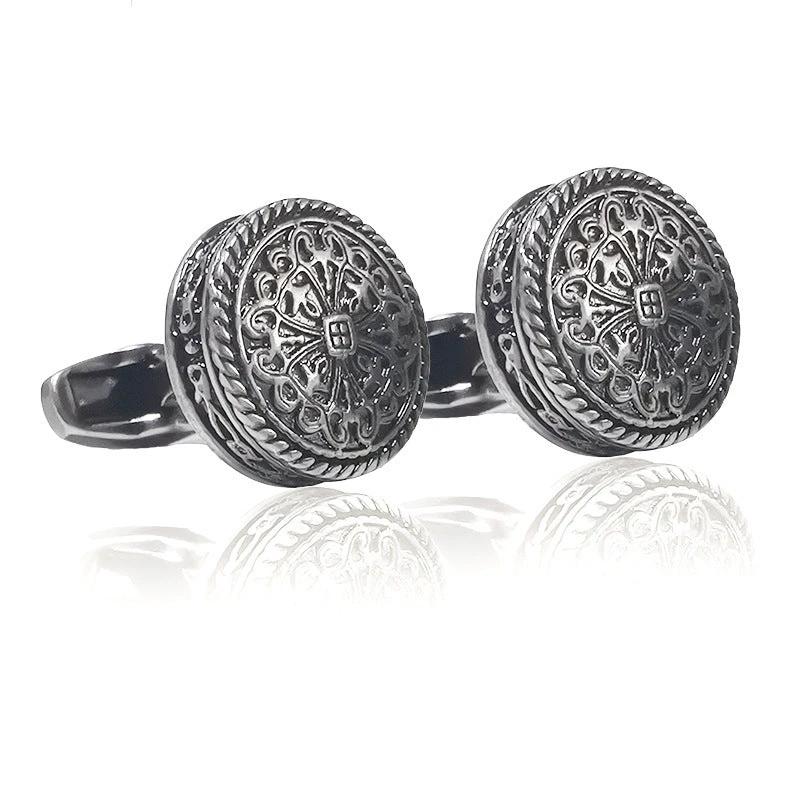 Carved Antique Silver Greek Royal Pattern Cufflinks High-end by GJG Denim