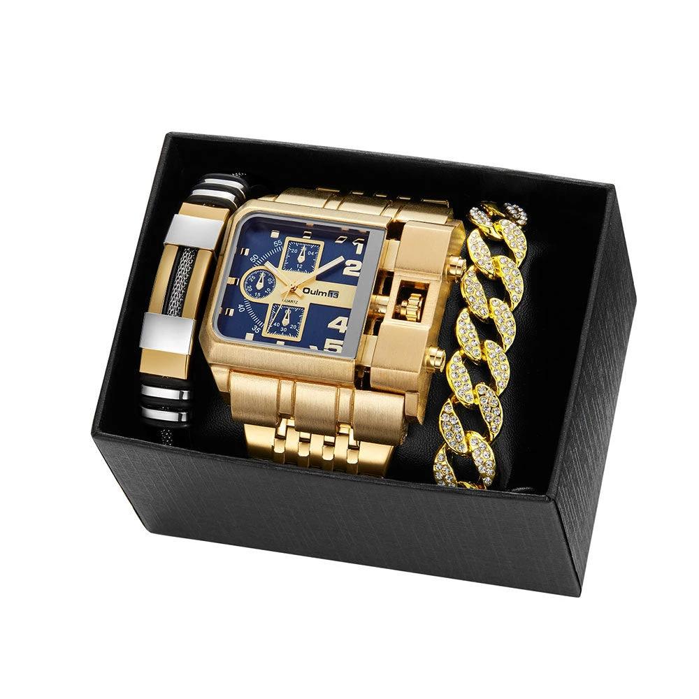 Multi-timezone Large-dial Luminous Men's Watch With Steel Strapcasual by GJG Denim