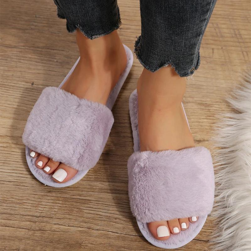 Fluffy Women's Indoor Lazy Plush Slippers Flat Cotton Slippers by GJG Denim