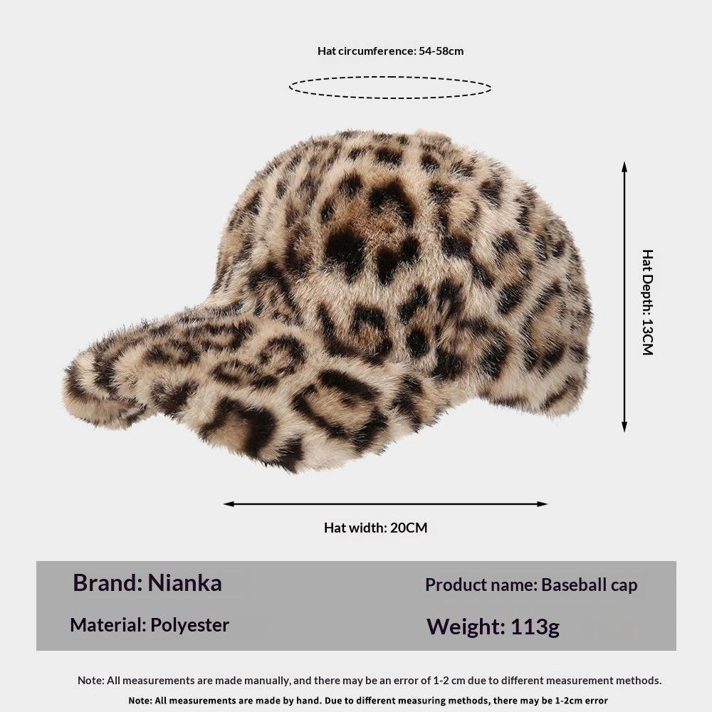 New Plush Leopard Print Warm Baseball Cap by GJG Denim
