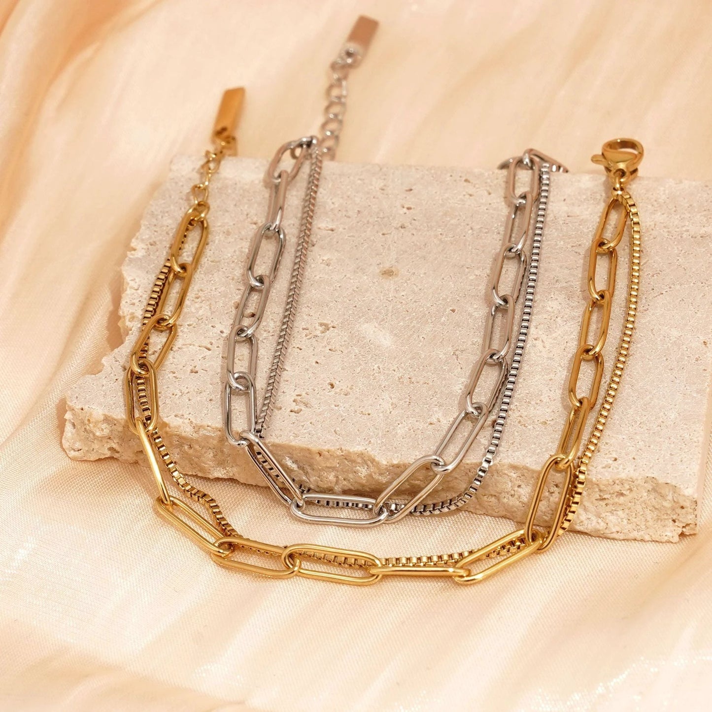 Double Layer Twin Titanium Steel Bracelet Ins Cold Style European And American Women by GJG Denim