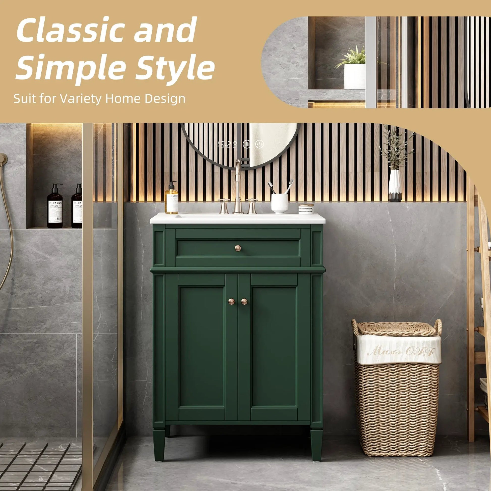 Bathroom Vanity With 2 Doors And Tip-Out Drawer, Bathroom Storage Cabinet With Sink, Soft-Closing Doors With Organizers by GJG Denim