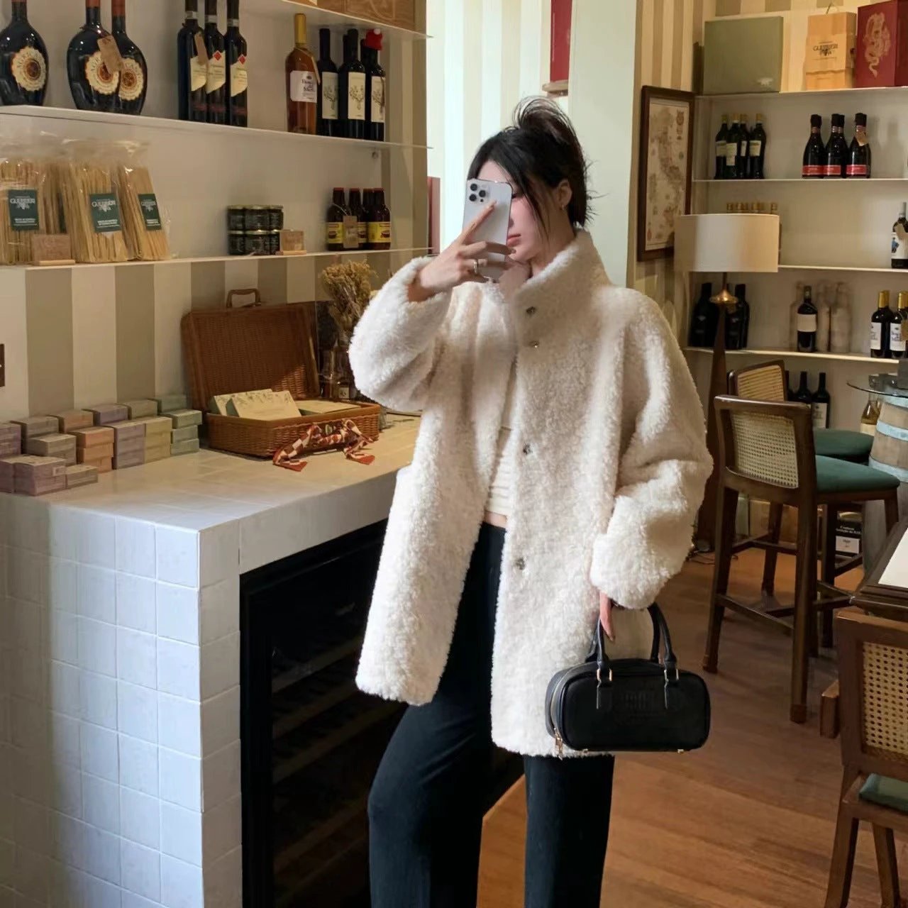 Womens Mid Length Lambswool Coat by GJG Denim