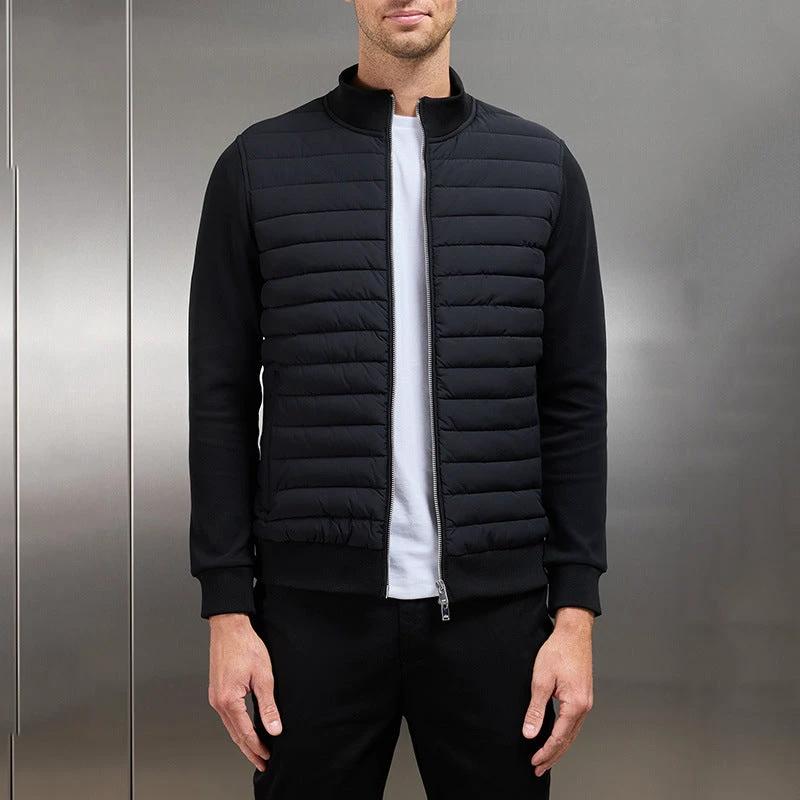 Lightweight Stand Collar Coat For Men Fashion Stitching Knitted Jacket Winter Outwear by GJG Denim
