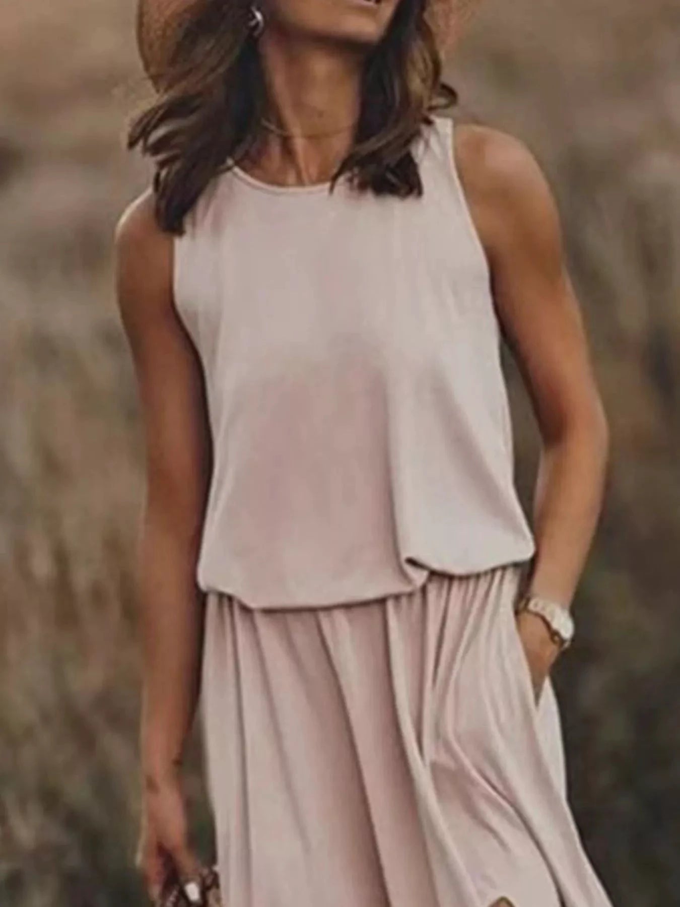 Full Size Round Neck Sleeveless Slit Maxi Dress Plus Size by Lady Ros