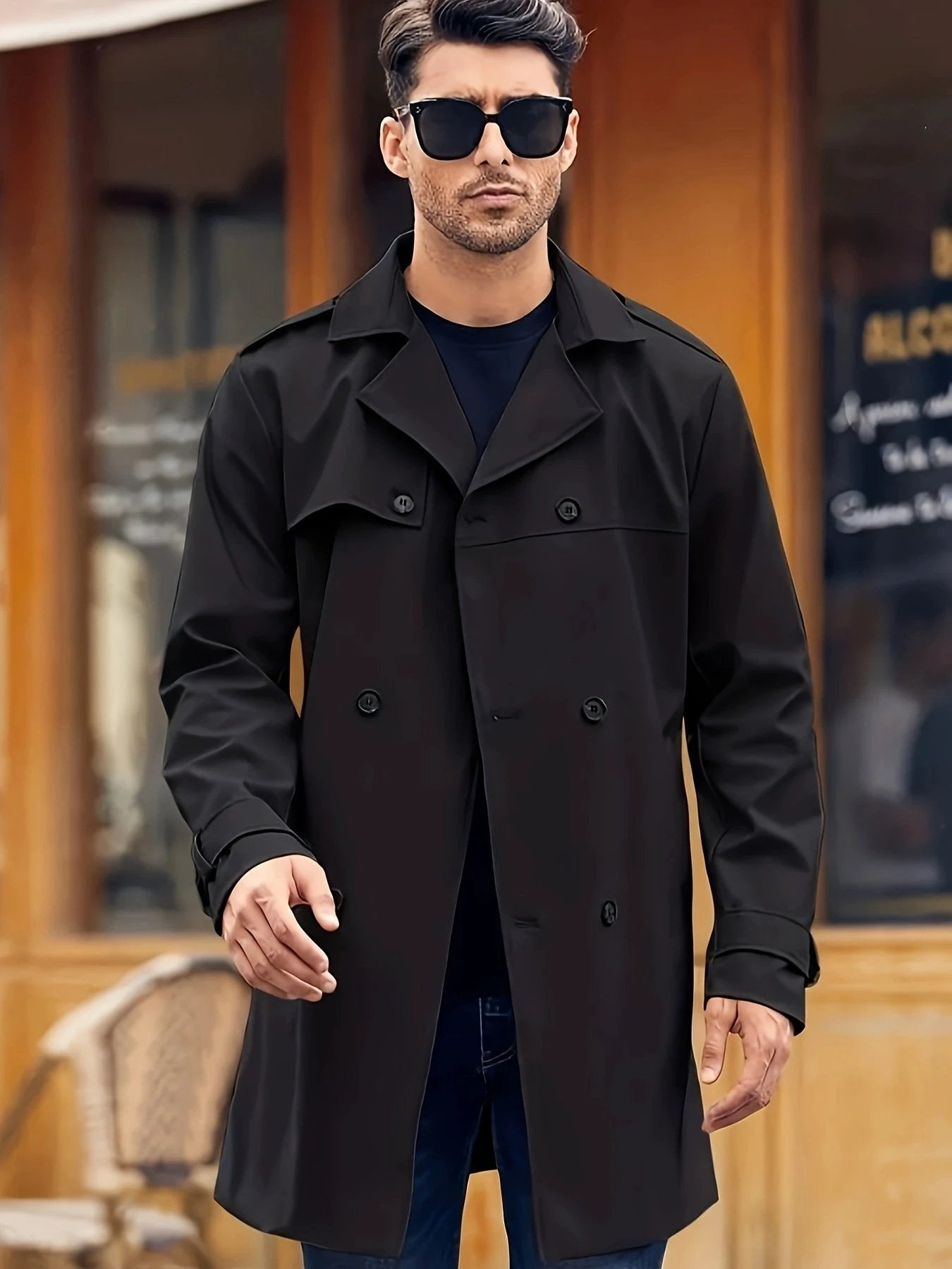 Men's Double-breasted Long-sleeved Lapel Coat by GJG Denim