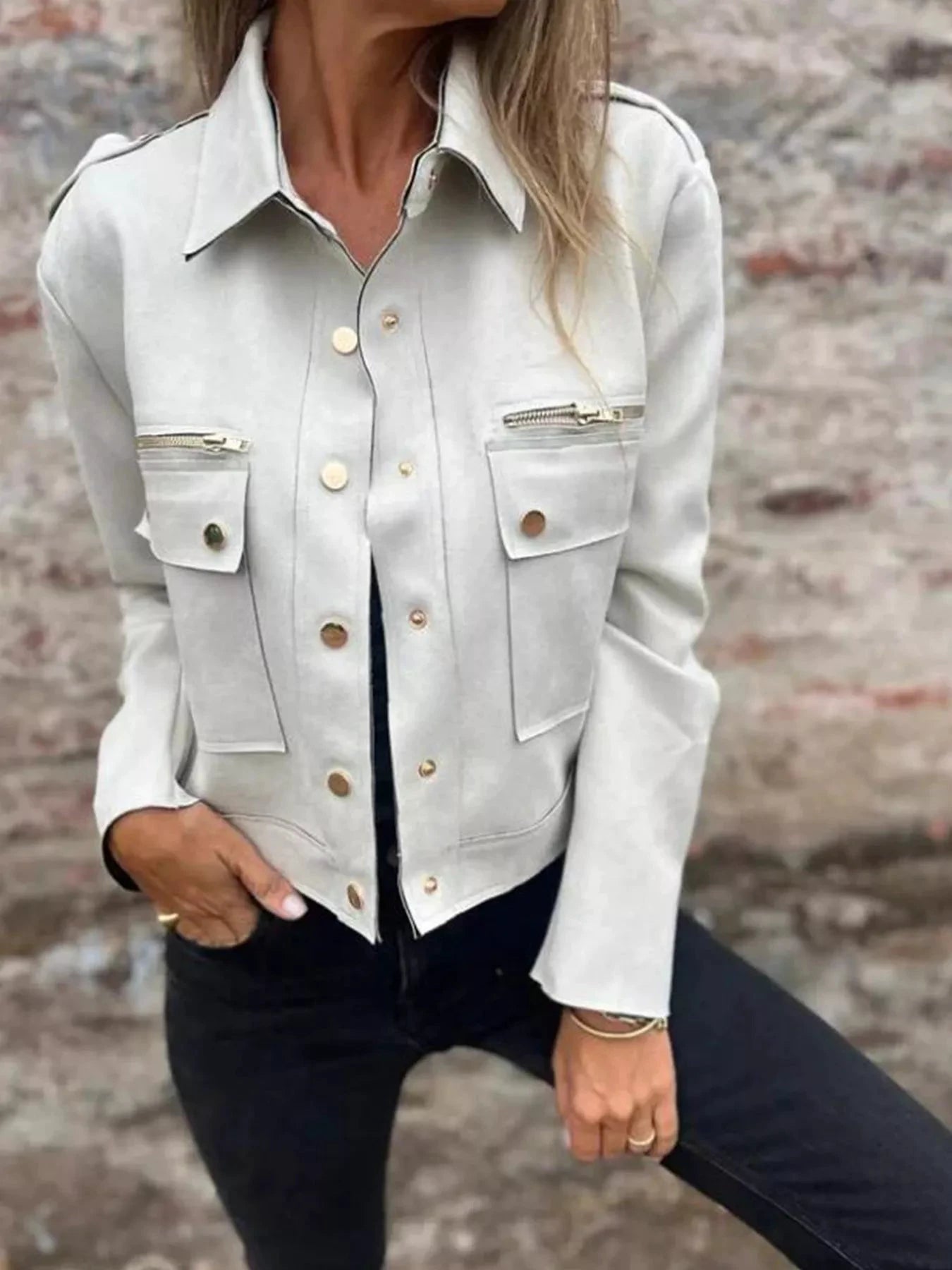 Full Size Snap Down Long Sleeve Jacket Plus Size by Lady Ros