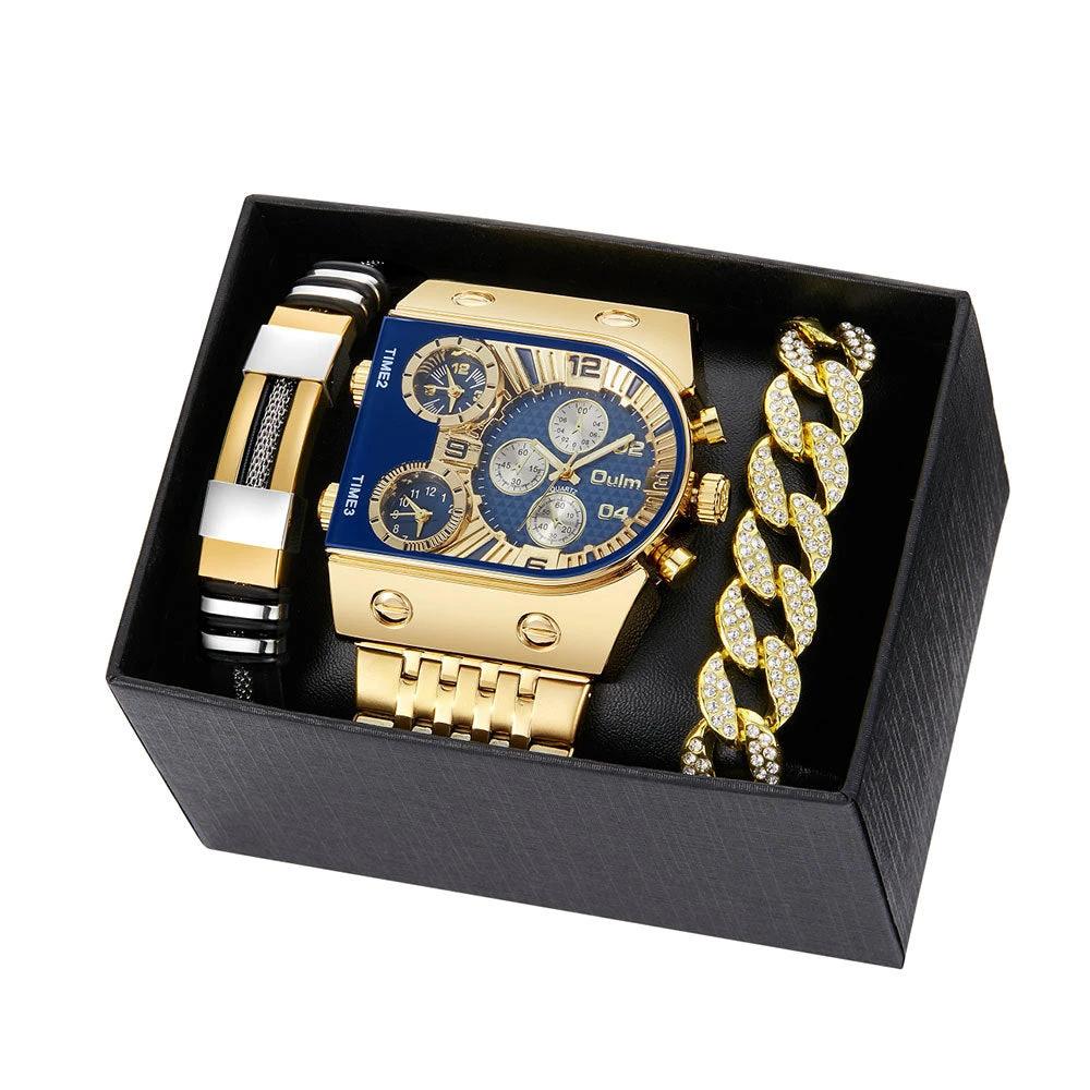 Multi-timezone Large-dial Luminous Men's Watch With Steel Strapcasual by GJG Denim