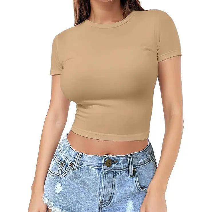 Womens Midriff-baring T-Shirt, Sassy Summer Pullover Top by GJG Denim