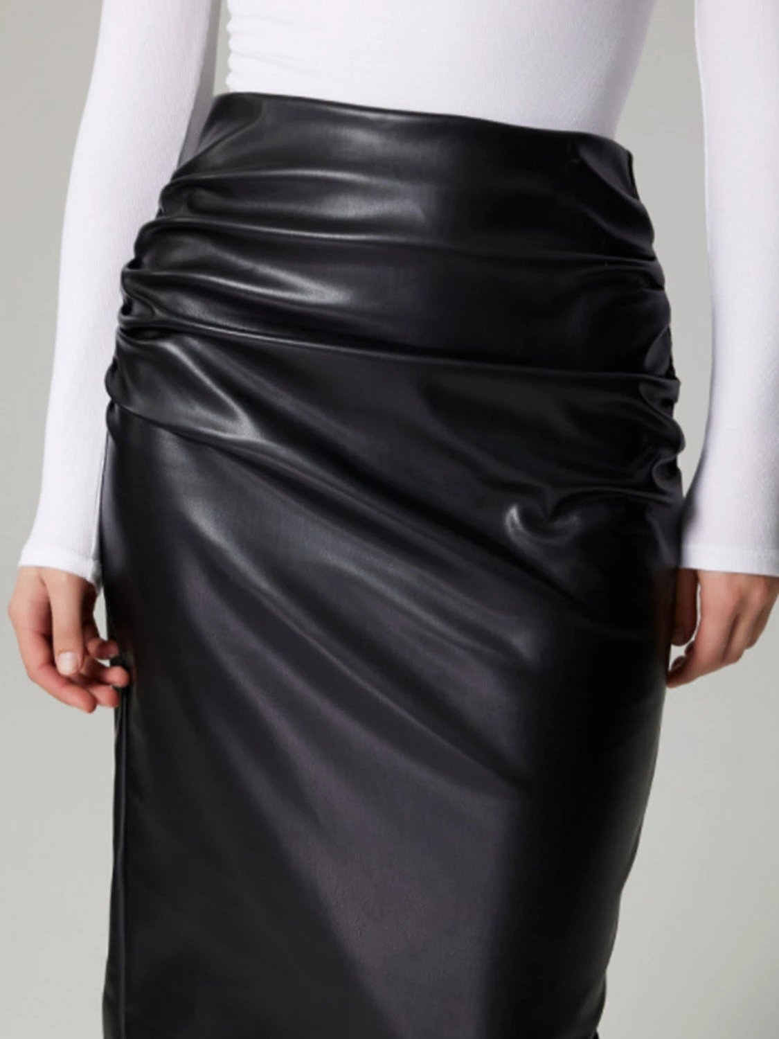 Slit Back Ruched Midi Skirt by Lady Ros