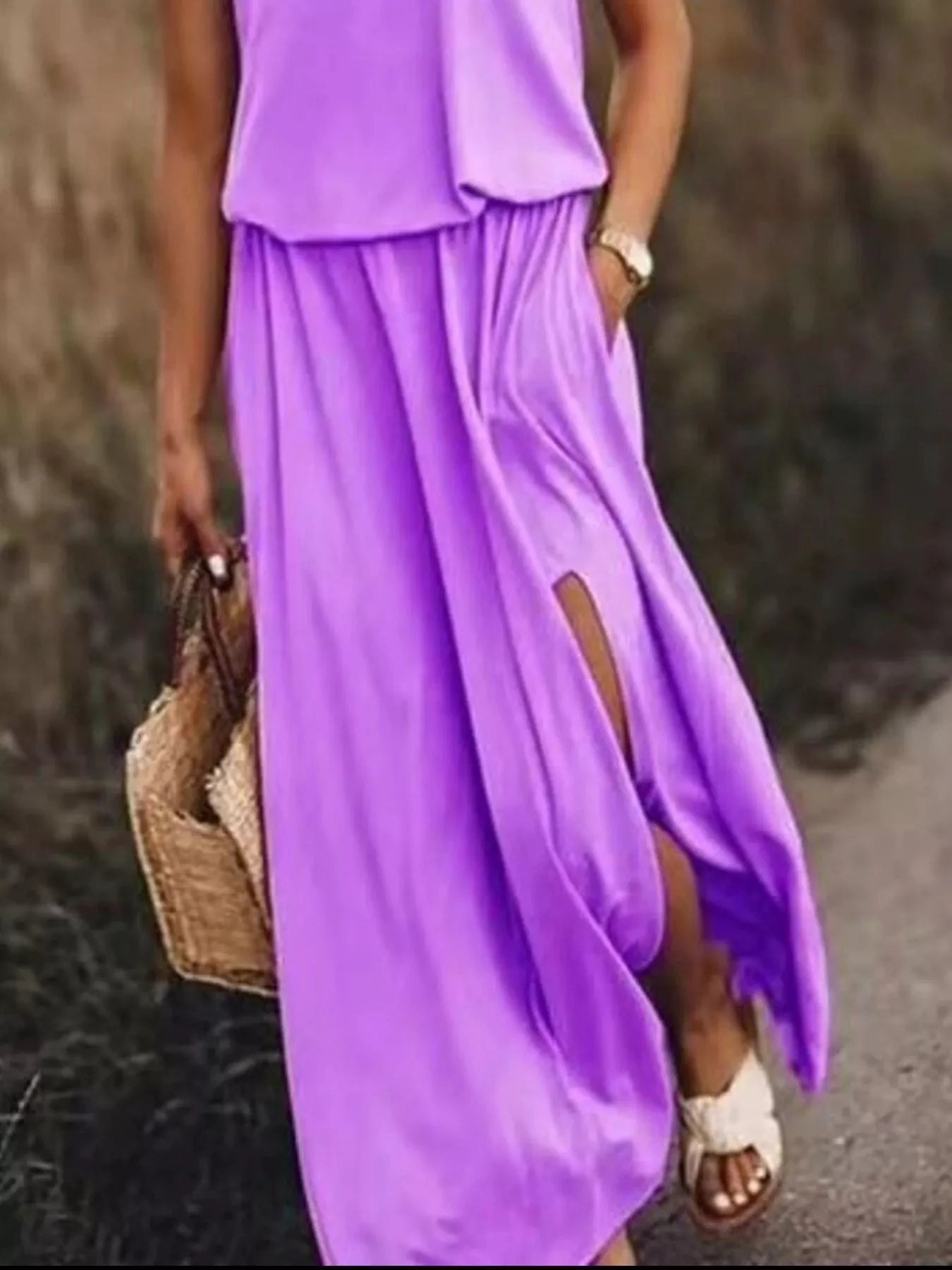 Full Size Round Neck Sleeveless Slit Maxi Dress Plus Size by Lady Ros