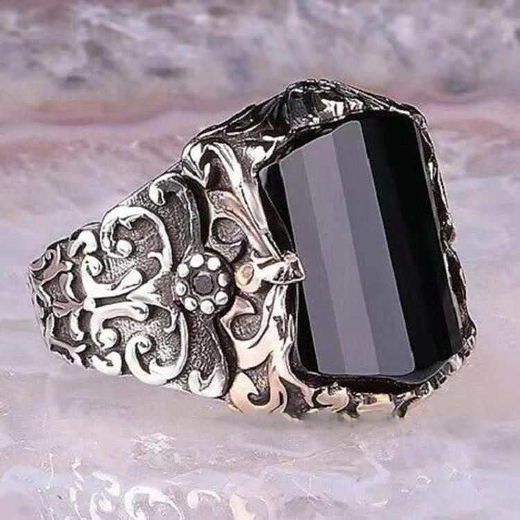 Black Vintage Style Ring With Carved Patterns by GJG Denim