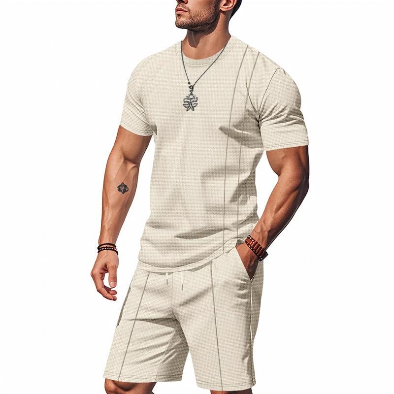 Men's Crew-Neck Short-Sleeve T-Shirt And Shorts Set by GJG Denim