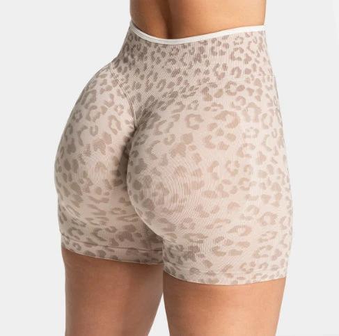 Leopard-print Peach-colored Shorts For Running Fitness And Yoga by GJG Denim