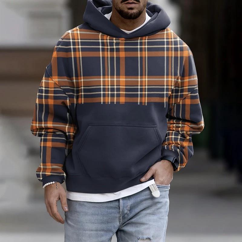 Men's Casual Fashion Trendy Plaid Print Sweatshirt by GJG Denim