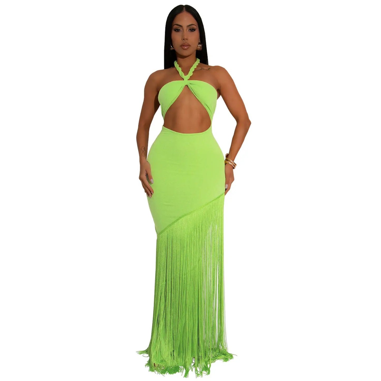 Summer Tassel Stitching Tube Top Dress by GJG Denim