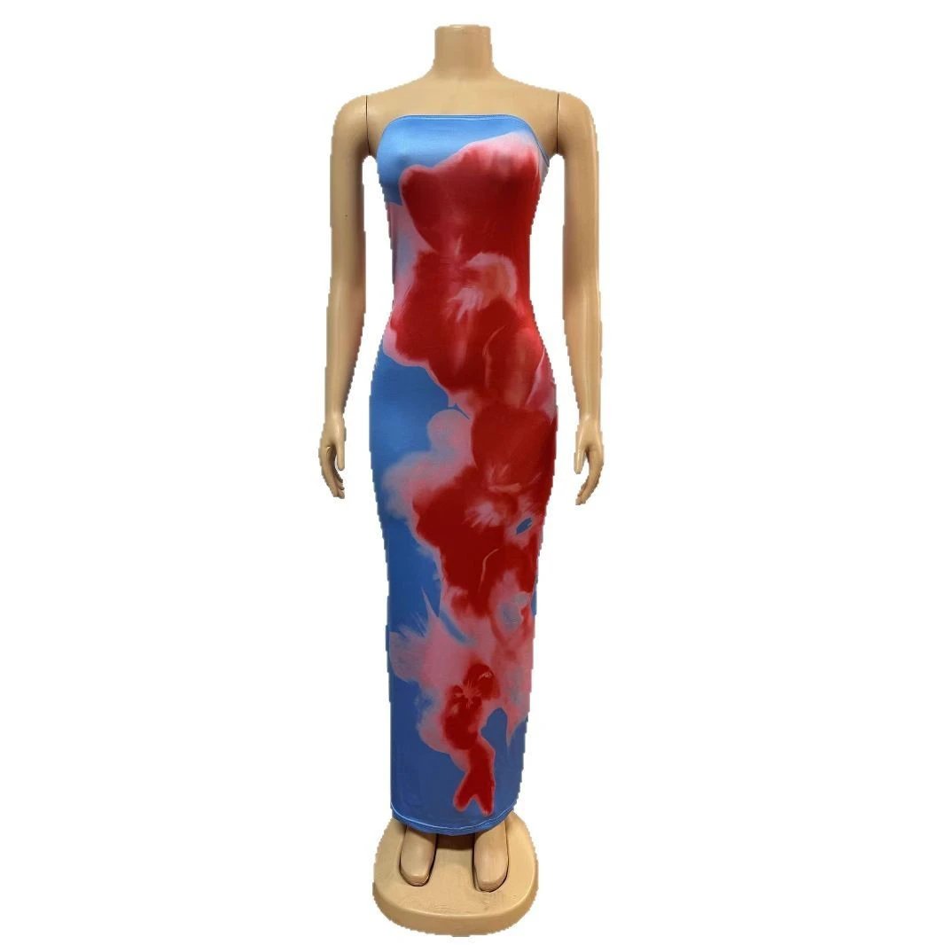 Contrast Color Floral Sexy Tube Top Dress by GJG Denim
