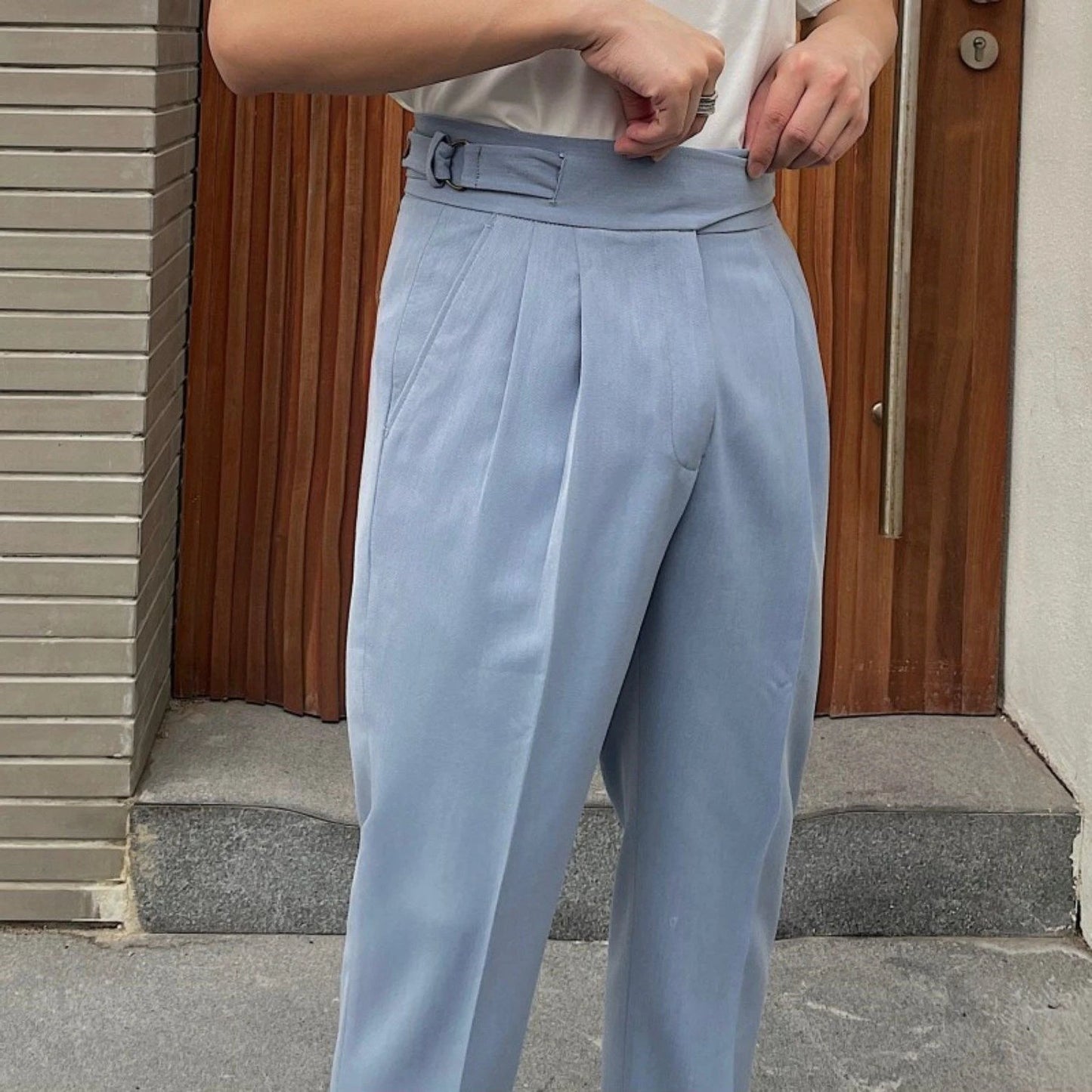 Men's Retro Business Casual Paris Buckle Pants by GJG Denim