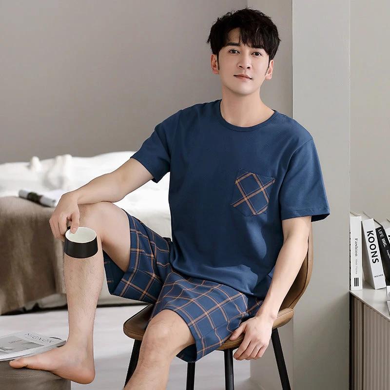 Men's Cotton Short Sleeve Pajama Set by GJG Denim