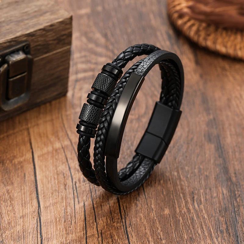Men's Handmade Three-layer Braided Leather Bracelet by GJG Denim