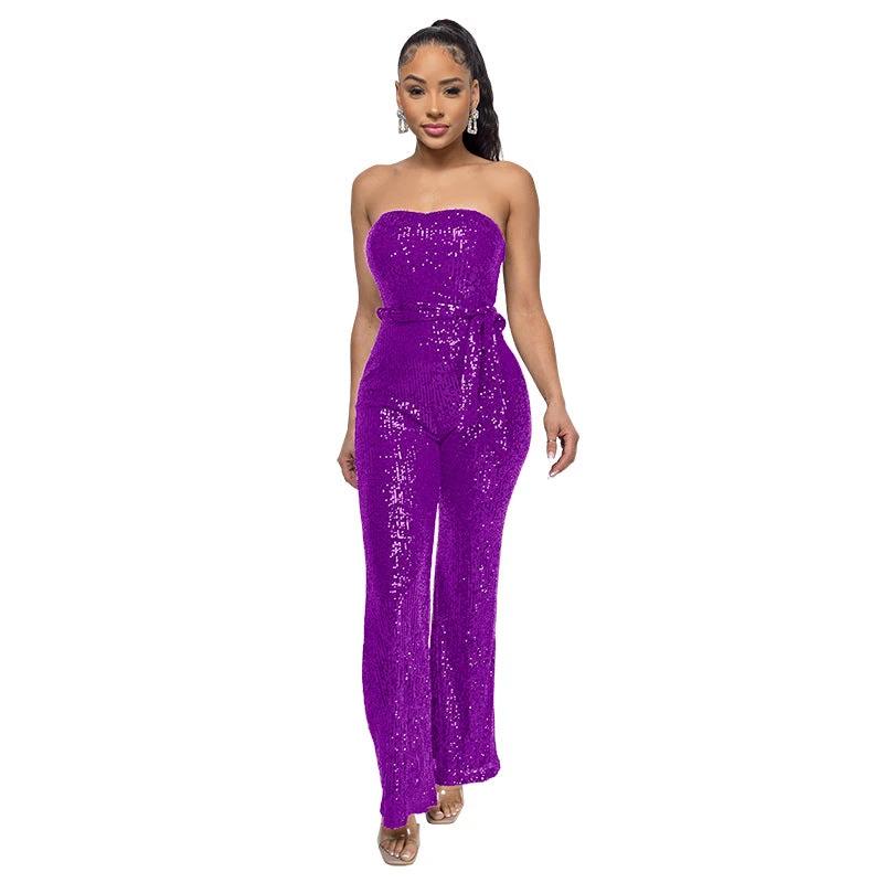 Solid-color Womens Tube Top Backless Jumpsuit by GJG Denim