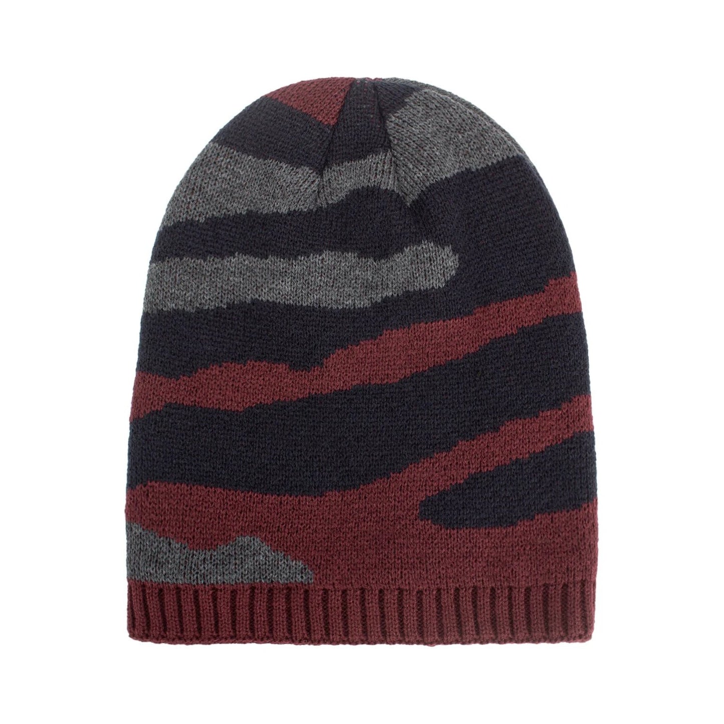 Men's Tricolor Striped Long Pullover Knit Beanie by GJG Denim