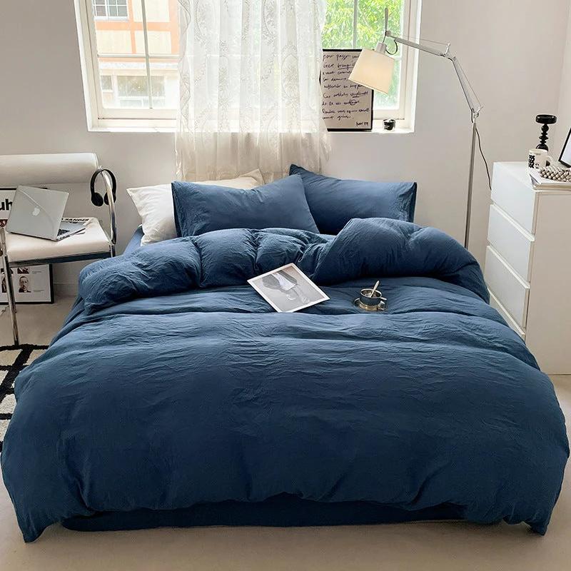 Solid Color Super Soft Washed Cotton Duvet Cover Four-piece Set by GJG Denim