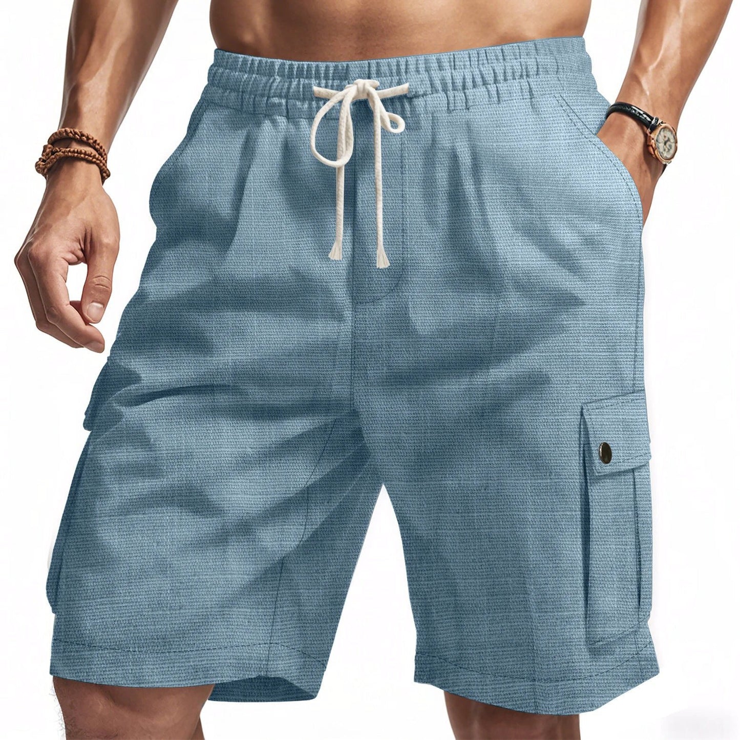 Cargo Bamboo Linen Beach Casual Shorts by GJG Denim