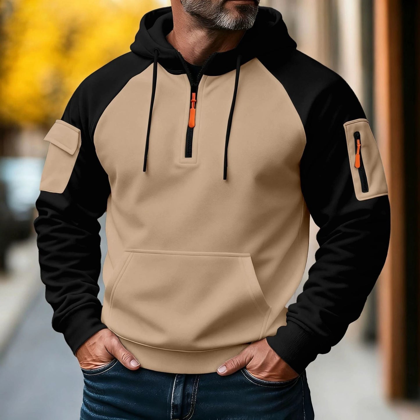 Men's Zipper Pullover Hooded Sweater by GJG Denim