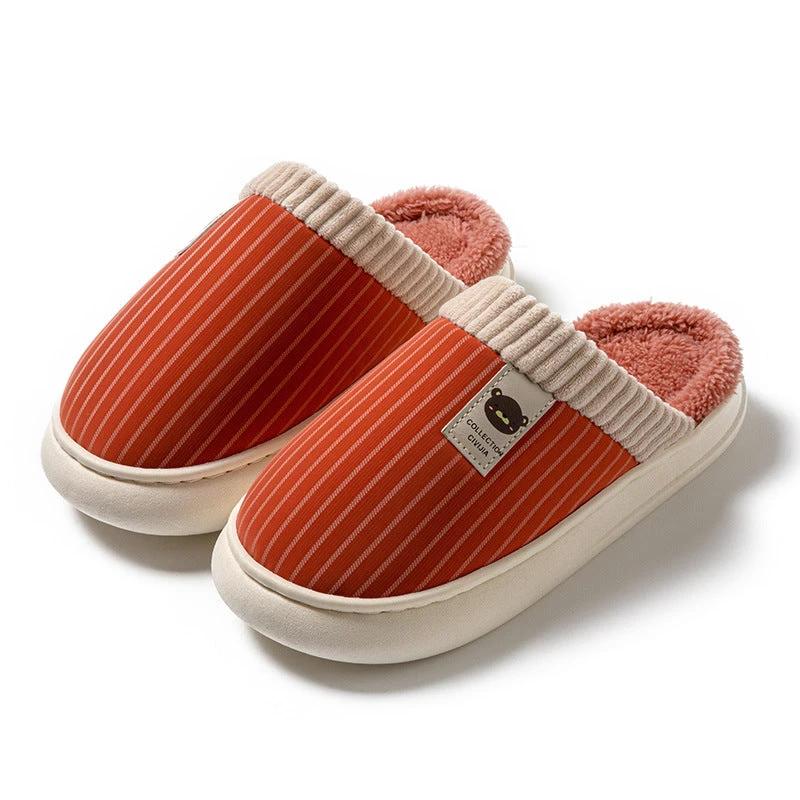 Men's Solid Striped Plush Fleece Slippers by GJG Denim