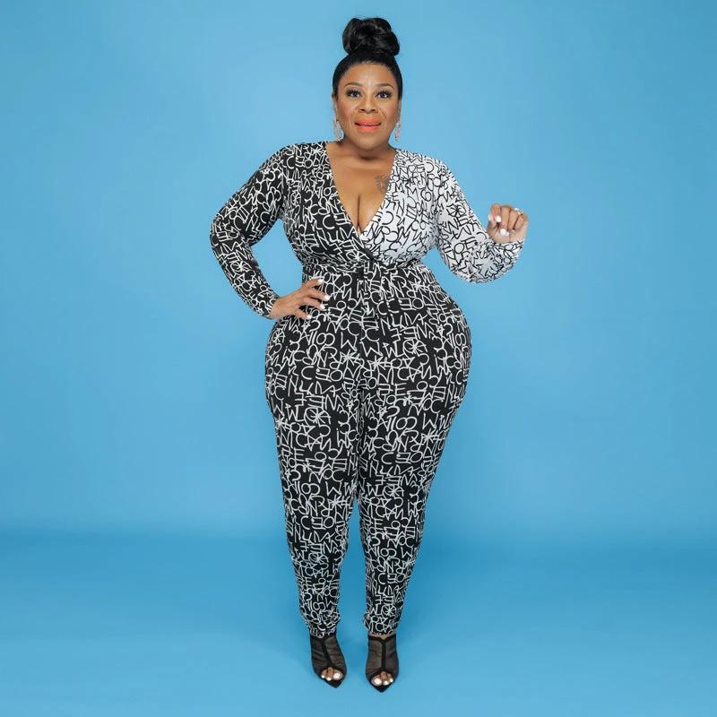 Large Size Jumpsuit Ladies Big Rompers V Neck by GJG Denim