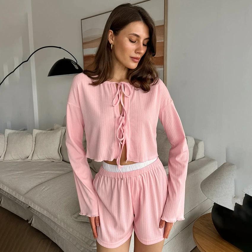Womens Comfortable Long-Sleeve Shorts Pajama Set by GJG Denim