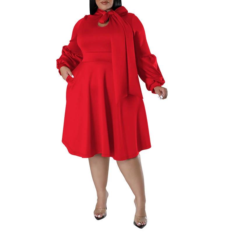 Long-sleeved Bubble Sleeve Midi Dress by GJG Denim